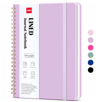 deli Purple Lined Spiral Journal Notebook, 160 Pages, A5 (5.5"x8") Hardcover Writing Notebook, College Ruled Spiral Bound Journal for Women & Men - Perfect for Work, School, Office & Note Taking - color: Purple
