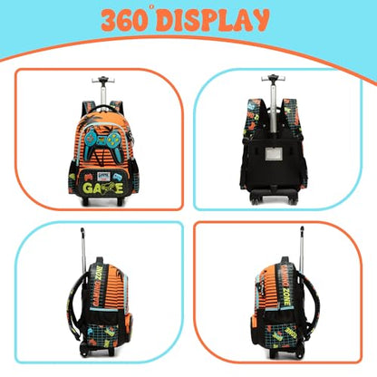 Meetbelify Boys Rolling Backpack with Wheels for Elementary Preschool Students Kids Travel Luggage Carry on Backpack for Boys Ages 6-8 - color: 02 Game