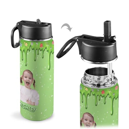 Personalized Water Bottles with Straw Lid for Kids Girls, Custom Cute Insulated Stainless Thermoses Cup with Name for School, Back to School Gifts for Daughter, Custom Birthday Christmas Gifts - color: # design 03-pic04