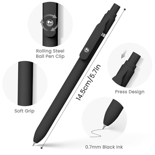Sooez Gel Pens, 12 Pcs 0.7mm Black Ink Pens, Quick Dry Medium Point | Smooth Writing Pens, Retractable Cute Pens for Journaling Note Taking, Fancy Pen Set Gifts for School Office Women - color: Classic