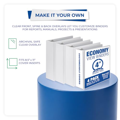 Samsill 4 Inch 3 Ring Binders, Economy Round Ring, Clear View Cover, 675 Sheet Capacity - for School, Home, Office - White, 4 Pack - color: White, size: 4-Pack, style: 4-Inch