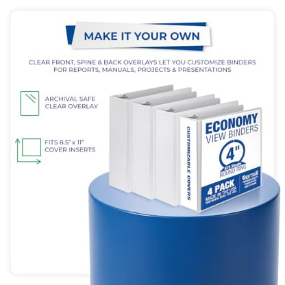 Samsill 4 Inch 3 Ring Binders, Economy Round Ring, Clear View Cover, 675 Sheet Capacity - for School, Home, Office - White, 4 Pack - color: White, size: 4-Pack, style: 4-Inch