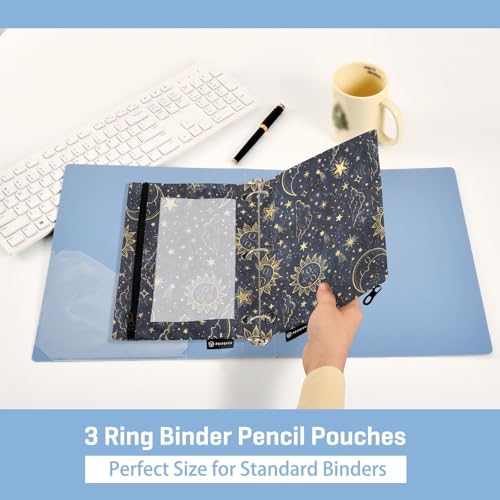 2 Pack Pencil Pouch for 3 Ring Binder Boho Sun Moon Pencil Case Pouch with Clear Window Zipper Binder Pencil Pouches Pen Bag for Office School Supplies - color: Boho Sun Moon
