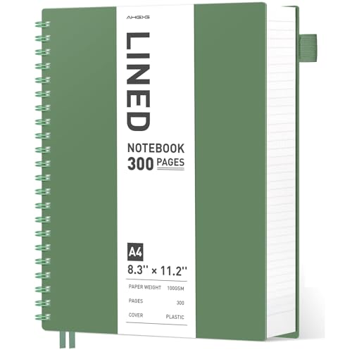 AHGXG Spiral Notebook College Ruled - Spiral Journal Notebook 8.5" x 11" Large A4, 300 Pages Lined Journal, 100GSM Thick Paper, Plastic Hardcover, for Women Men Office School Writing Work, Green - color: Dark Green, size: A4-Regular