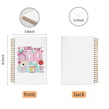 VNWEK Preppy Pink Bow Teacher Spiral Notebook Journal 5.5 x 8.3 Inch, Teacher Appreciation Gifts, Little Miss 100 Days Smarter Colorful Kids Lined Hardcover Spiral Notebook - color: jsj-notebook-6