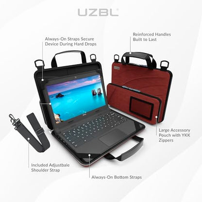 UZBL 11-11.6 Inch Always-on Chromebook Protective Hard Case with Accessory Pouch and Adjustable Shoulder Strap - color: Deep Red
