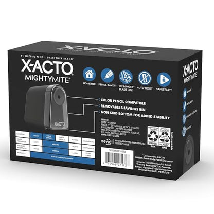 X-ACTO Pencil Sharpener, Mighty Mite Electric Sharpener, With Pencil Saver®, SafeStart® Motor, Black - Classroom, School, Teacher Supplies - size: Pack of 1