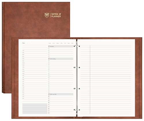 EMSHOI Undated Hourly Daily Planner, 240 Pages, A4 Size (9.2" x 12") | To Do List Notebook, Leather Hardcover with Gift Box, Refillable Binder, Schedules, for Productivity & Appointments (Coffee) - color: Coffee