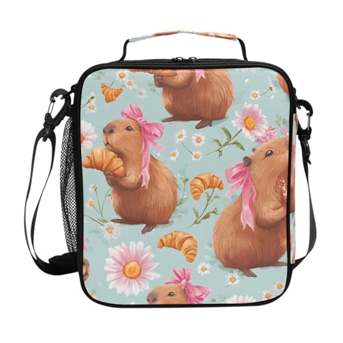 ALAZA Bow Capybara Lunch Box Insulated Lunch Bag Kids Cooler Tote Bag Freezable Shoulder Strap Lunchbox for Girls School Picnic - color: Multi90