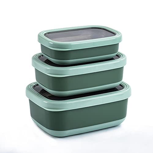 Lille Home Leak Proof Steel Food Containers - Snack Stainless Steel Containers - Ideal for Educational Settings & Daycare - Nesting Trio with Silicone Lids - 47oz+30oz+16oz - Dark Green - color: Dark Green