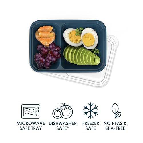 Bentgo Prep - 2-Compartment Snack Containers with Lids - Reusable, Microwaveable, Durable, PFAS & BPA-Free, Freezer and Dishwasher-Safe Meal Prep Food Storage - 10 Trays & 10 Lids (Deep Teal) - color: Deep Teal