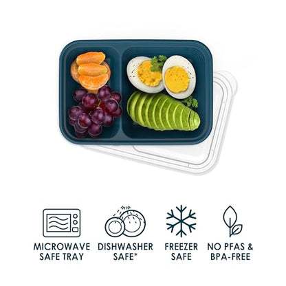 Bentgo Prep - 2-Compartment Snack Containers with Lids - Reusable, Microwaveable, Durable, PFAS & BPA-Free, Freezer and Dishwasher-Safe Meal Prep Food Storage - 10 Trays & 10 Lids (Deep Teal) - color: Deep Teal