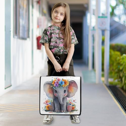3 Ring Zipper Binder with Shoulder Strap Baby Elephant 2 Inch Zippered Binder Bag 500 Sheet Capacity Multi Pockets for School Supplies - color: Multi17