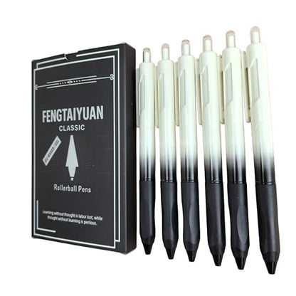 Fengtaiyuan Retractable Gel Pens, 0.5mm ST Precision Tip Quick Dry Black Ink, Gradient Black Barrel with Triangular Silicone Non-Slip Grip, Ergonomic Smooth Pens for Exam School Office [Pack of 6] - color: Black FRW01P6
