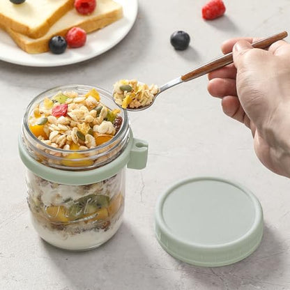 LANDNEOO 4 Pack Overnight Oats Containers with Lids and Spoons, 16 oz Glass Mason Jars with Airtight Lids, Overnight Oats Jars for Milk, Cereal, Fruit-Green - color: Green