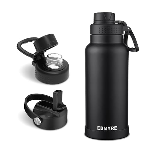 32 oz Stainless Steel Water Bottle with Straw Lid & Twist Lid, Insulated water bottle for men & women with Silicone Boot, Leakproof, Keeps Cold 24H / Hot 12H, Wide Mouth for Gym, Travel, Sports, Gym - color: Black, size: 32 Ounces