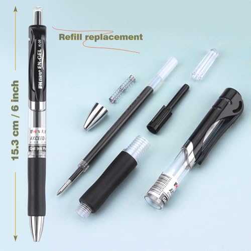Bribobo Gel Pens Fine Point Smooth Writing Pens, 0.5mm, 12 Pack | Retractable Black Ink Pens for School Office Supplie