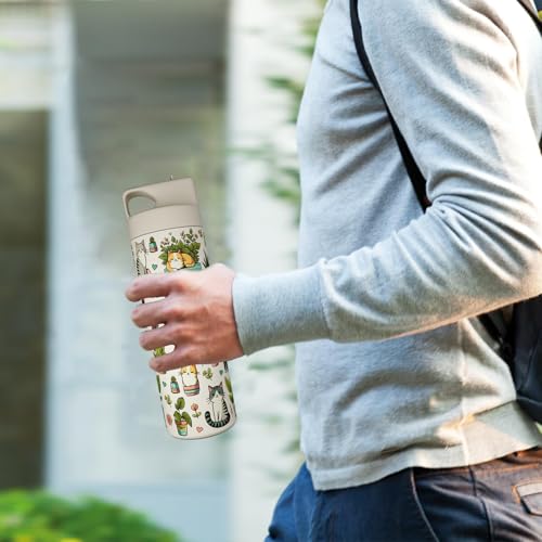 Cute Cat Loves 20oz Tumbler with Straw and Lid Gift for Boys Girls Water Bottle Travel Kettle Cup for Car Cold and Hot Stainless Steel Double Wall Insulated Student Mug (grey) - color: Gray