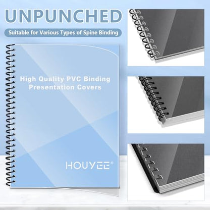 HOUYEE 100 Pack 5 Mil PVC Binding Presentation Covers, Clear Report Cover Sheets for Binding, Square Corner, 8.5 x11 Inches, Letter Size - size: 5 Mil, 100P