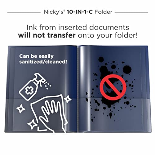 Nicky's® Multi Pocket Organizer, 10 or 14 Page Folder, Waterproof, Patented Tear-Resistant, Flexible Plastic, Proudly Made in USA, Binder Substitute. (10-in-1 Navy Blue) - color: 10-in-1 (Navy Blue)
