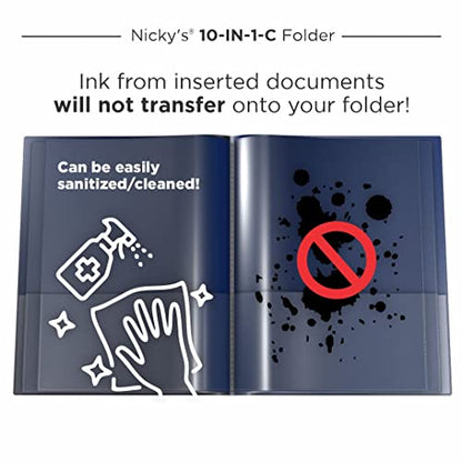 Nicky's® Multi Pocket Organizer, 10 or 14 Page Folder, Waterproof, Patented Tear-Resistant, Flexible Plastic, Proudly Made in USA, Binder Substitute. (10-in-1 Navy Blue) - color: 10-in-1 (Navy Blue)