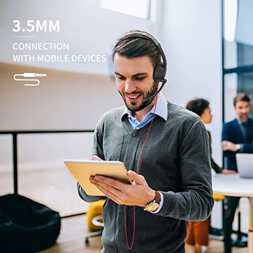 BINNUNE USB Headset with Microphone for PC Computer Laptop Cell Phone, Wired Headphones with Noise Cancelling Mic for Teams Zoom Call Center Office Work from Home