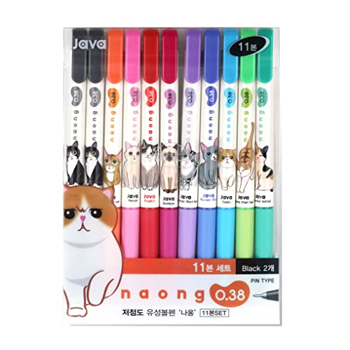 Gel Pens Office School Supplies - Cat 0.38mm Gel Ink Rollerball Ballpoint Pen Korea Kawaii Stationery Non-Smudge, Quick-Drying Writing, Pack of 11 - color: Multicolor
