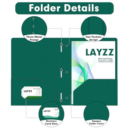 Plastic 2 Pocket Folders with Prongs, 30 Pack, Heavyweight, Letter Size Poly Folders with 3 Metal Prongs Fastener Clips (Green) - color: Green
