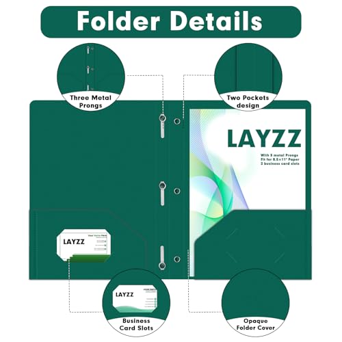 Plastic 2 Pocket Folders with Prongs, 30 Pack, Heavyweight, Letter Size Poly Folders with 3 Metal Prongs Fastener Clips (Green) - color: Green