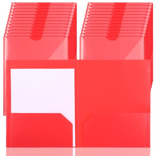 24 Pcs Plastic Folders with Front Clear Pocket and Business Card Holder 2 Pocket Folders Letter Size Paper for School Office Supplies Nice Gift for Christmas New Year School Supply - Red - color: Red