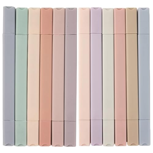 Aesthetic Highlighters, 12PCS No Bleed Dry Fast Dual Tip Pastel Highlighters with Square Stick for Office Back to School Supplies Pastel Planner