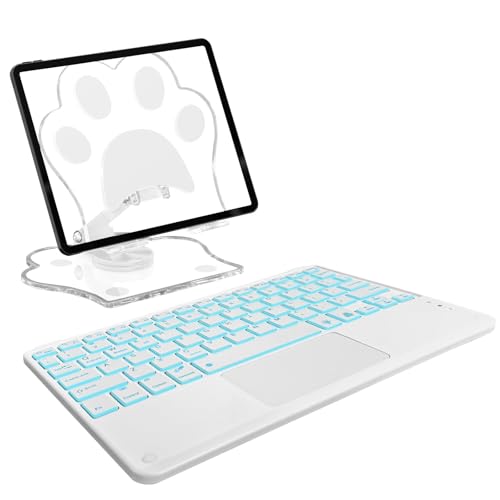 for Bluetooth Keyboard Touchpad Built, Cute Tablet Stand Adjustable & Foldable, 7-Color Wireless Rechargeable Bluetooth for iPad, iPad Pro/Mini/Air,Samsung Xiaomi Tablets, etc-Pure White - color: D-Touchpad Backlight Keyboard-Pure White