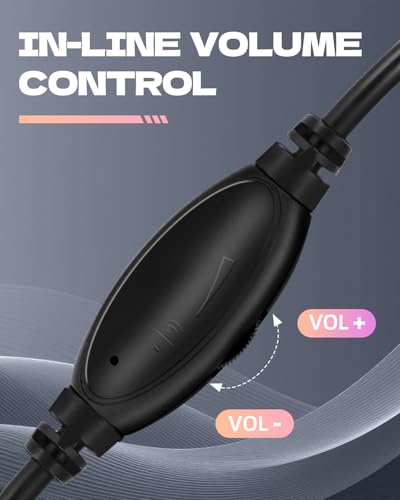 L02 Wired Headset, 3.5mm Stereo Headphones with Noise Canceling Microphone & Volume Controls, On-Ear Computer Headset for School/Office/Online/Gaming (Black) - color: Black