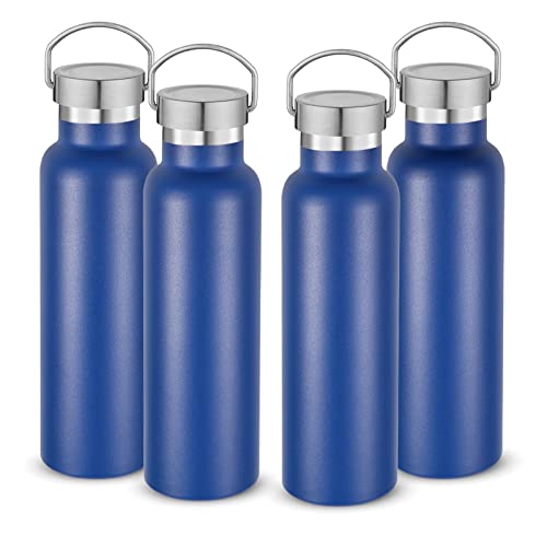Neihepal 20 oz Insulated Water Bottles Bulk 4 Pack,Stainless Steel Double Wall Sport Bottle with Lid of Handle,Metal Reusable Thermoses Flask with Cup Cap for School,Hikers,Gift (Navy,Set of 4) - color: Navy