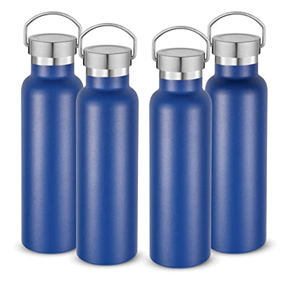 Neihepal 20 oz Insulated Water Bottles Bulk 4 Pack,Stainless Steel Double Wall Sport Bottle with Lid of Handle,Metal Reusable Thermoses Flask with Cup Cap for School,Hikers,Gift (Navy,Set of 4) - color: Navy