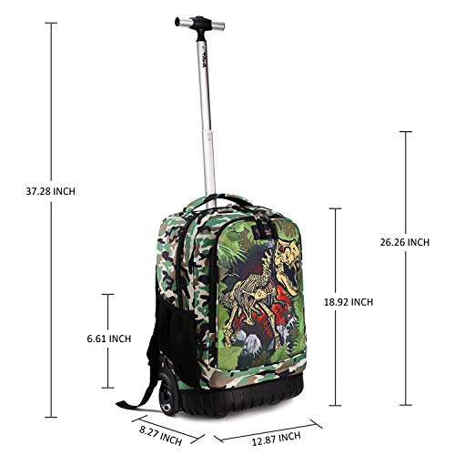 Tilami Rolling Backpack 19 inch Wheeled Cute LAPTOP Boys Girls Travel School Student Trip, Dinosaur - color: Dinosaur
