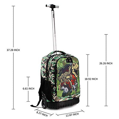 Tilami Rolling Backpack 19 inch Wheeled Cute LAPTOP Boys Girls Travel School Student Trip, Dinosaur - color: Dinosaur