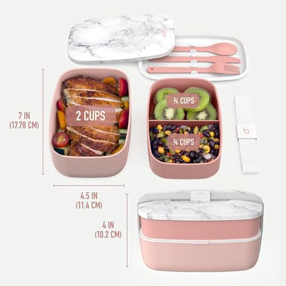 Bentgo Classic Stackable 3-Compartment Adult Bento-Style Lunch Box | Removable Utensil Set and Sealing Strap, BPA-Free, Food Container Ideal for Meal Prep, Work, and On the Go (Blush Marble) - color: Blush Marble