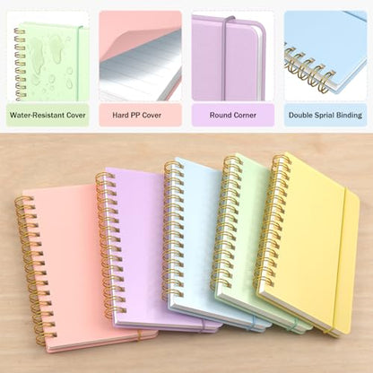 5 Pack Small Mini Pocket Spiral Notebook 5.5x3.5, Hardcover Little Notebook with Removable Dividers Tabs, Journals Note Books for Note Taking, Work, School, Cute Notebooks with Strap 70 Sheet - size: 3.5 x 5.5 inches