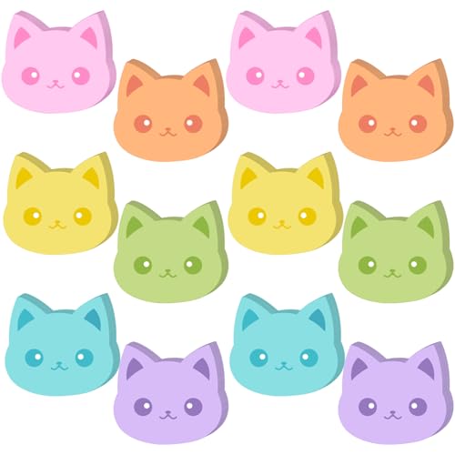 Yinder 24 Pads Cute Sticky Notes Fun Kawaii Cat Sticky Notes Pads Bulk Cartoon Memo Self Adhesive Gift for Valentines Veterinary Office School Tab Party Supplies - style: Novelty Cat