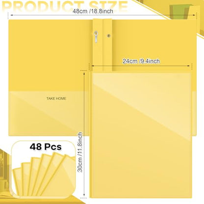 Henoyso 48 Pcs Plastic Folders with Clear Front Pocket and 3 Prong Take Home Plastic 2 Pocket Folder Back to School for Students Parent Teacher Communication for School Office (Yellow) - color: Yellow