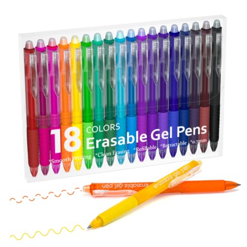 Lineon Erasable Gel Pens, 18 Colors Retractable Fine Point Erasable Pens Clicker for Back to School, Assorted Color Inks, Make Mistakes Disappear for Drawing Writing Planner and Crossword Puzzles - color: 18 Colors, size: 1 Count (Pack of 18)