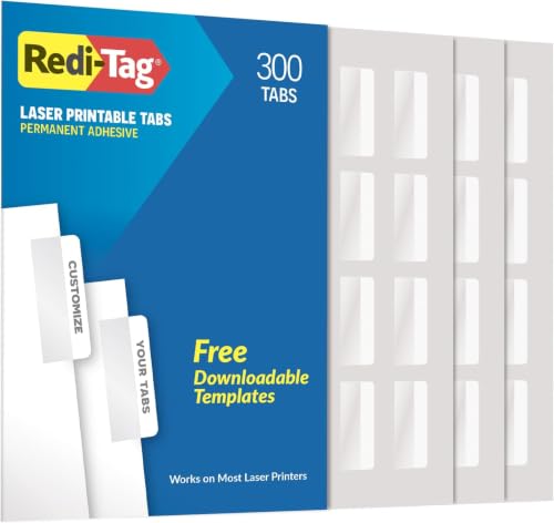 Redi-Tag Laser Printable Tabs, Permanent Index Tabs, Customizable Adhesive Labels, White, 2" x 0.875", 300 Per Pack (B39170) (Pack of 10) - size: 300 Count (Pack of 10)