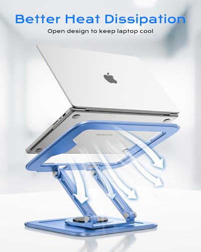 LOXP Adjustable Laptop Stand, Computer Stand with 360 Rotating Base, Ergonomic Laptop Riser Mount for Desk Foldable Protable Computer Desk Fits with MacBook Pro Air (10-16") - Blue