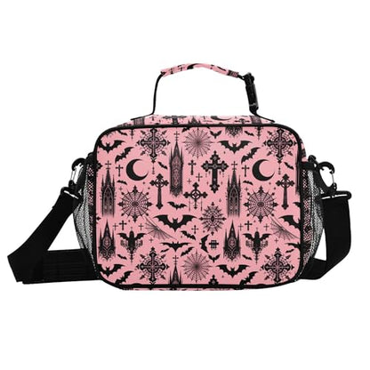 MNSRUU Student Lunch Bag Black Gothic Moon Spider Webs and Bats Insulated DinnerTotes Picnic Bag Lunch Box with Adjustable Shoulder Strap for Teen Kids Adults - color: Bats I8897