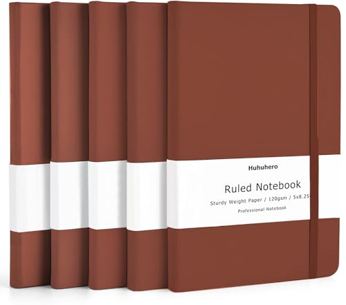 Huhuhero Notebooks Journal, Ruled Notebook, Premium Thick Paper Lined Journal, Black Hardcover Notebook for Office Home School Business Writing Note Taking Journaling, 5"×8.25" (5, Brown) - color: Brown, size: 5
