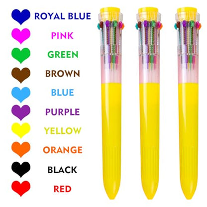 HeTaoCat 3-Pack 10-in-1 Retractable Ballpoint Pen, 0.5mm (Yellow) - color: Yellow