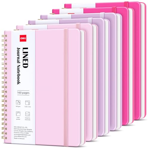 deli 6 Pack Lined Spiral Journal Notebook, 160 Pages, A5 (5.5"x8") Hardcover Writing Notebook, College Ruled Spiral Bound Journal for Women & Men - Perfect for Work, School, Office & Note Taking - color: Pink,Purple,Rose Red, size: 6 Pack