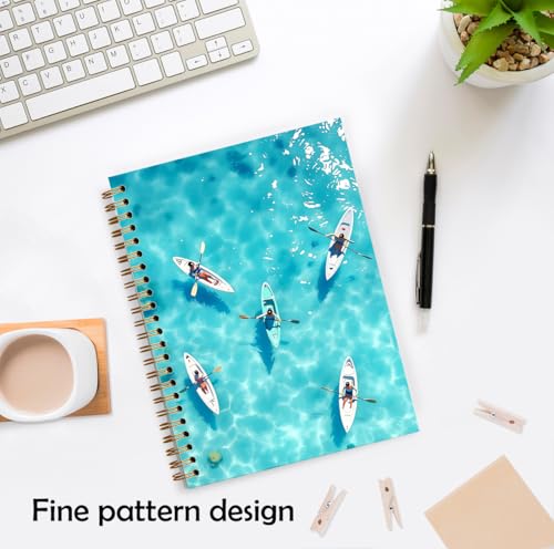 XUNLURY Summer Coastal Beach Notebook, Turquoise Ocean Boating Journal, Boating Gifts for Men Women Journal, Beach Lover Gifts Hardcover Spiral Notebooks, 5.5x8.3 Inch - color: Color_Cc
