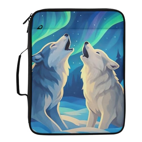 Heavy-Duty 3-Ring Binder Organizer Portfolio with 7-Pocket Expandable File Jacket Northern Lights Wolf Expandable Filing Folder with Mesh Storage Pouch